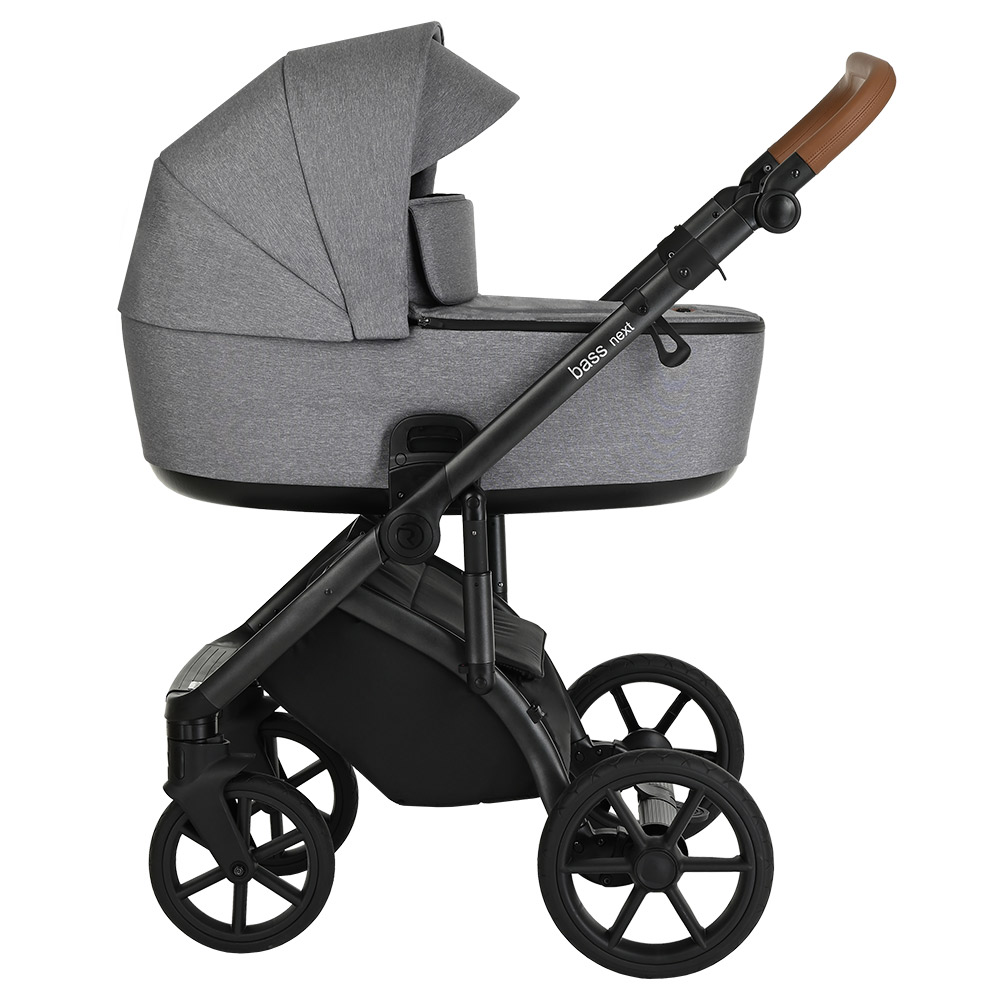 Коляска 2 в 1 Roan Bass Next Shiny Grey/Black/руч.Коричневый