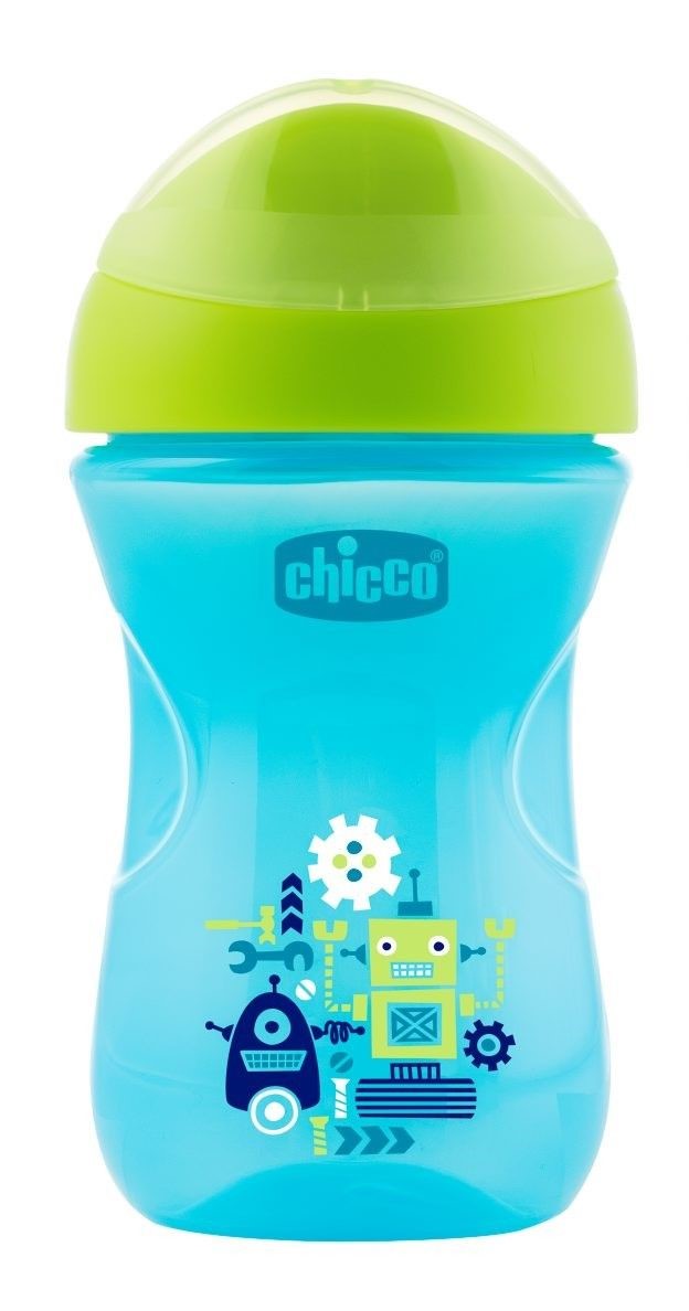 Чашка-поильник Chicco Easy Cup (носик ободок) (12 мес+, 266 мл.) синий, рисунок робот