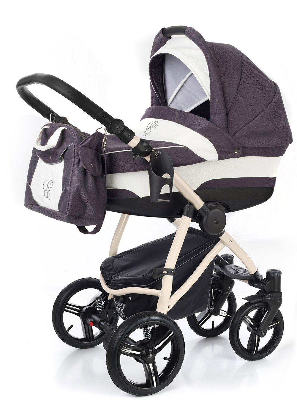 Коляска для новорожденных Esspero Newborn Lux (шасси Beige) Grey Leves