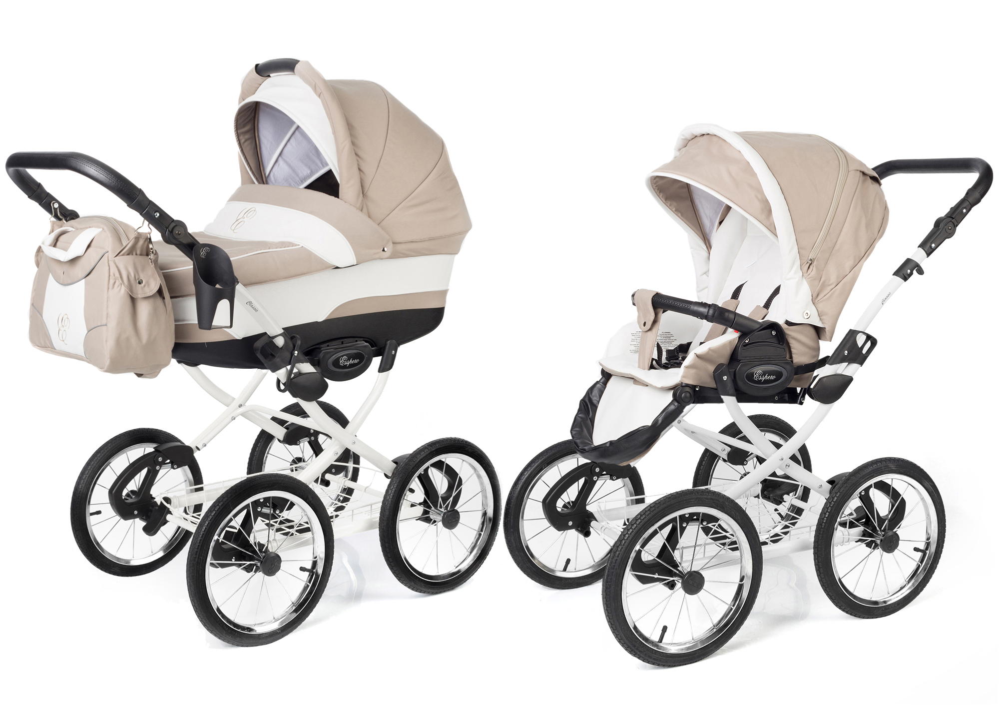 Коляска 2 в 1 Esspero Classic (шасси White) Khakki Lux