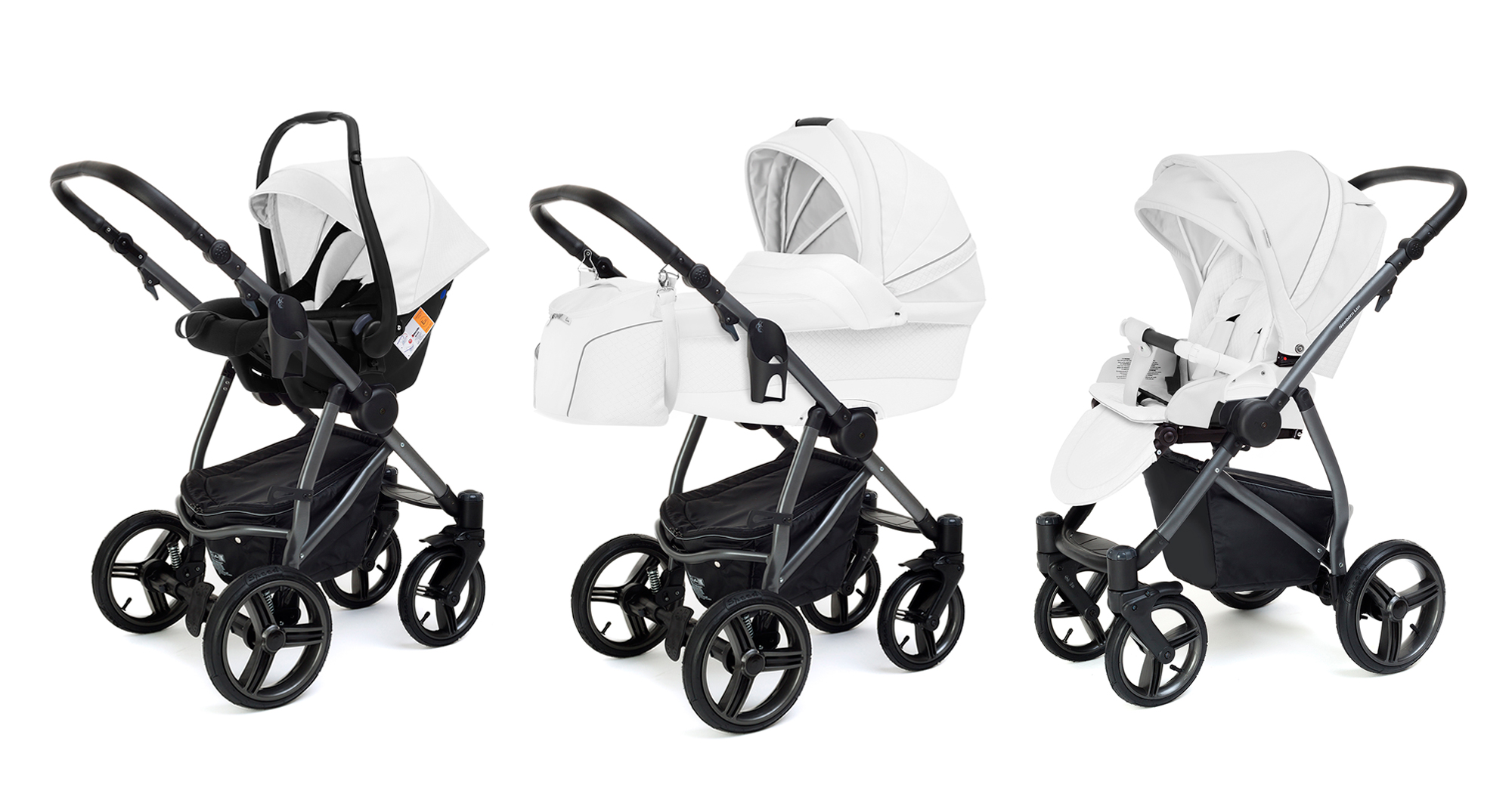 Коляска 3 в 1 Esspero Grand Newborn Lux (шасси Graphite) Nappa White