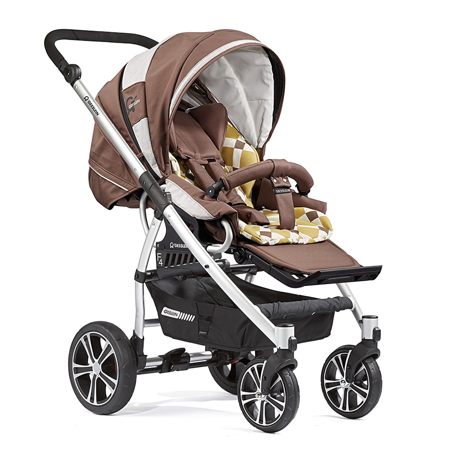 Прогулочная коляска Gesslein F4 Air+ с накидкой на ножки шоколадный/горчичный