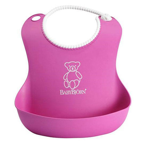 Нагрудник мягкий пластиковый для кормления ребенка BabyBjorn розовый