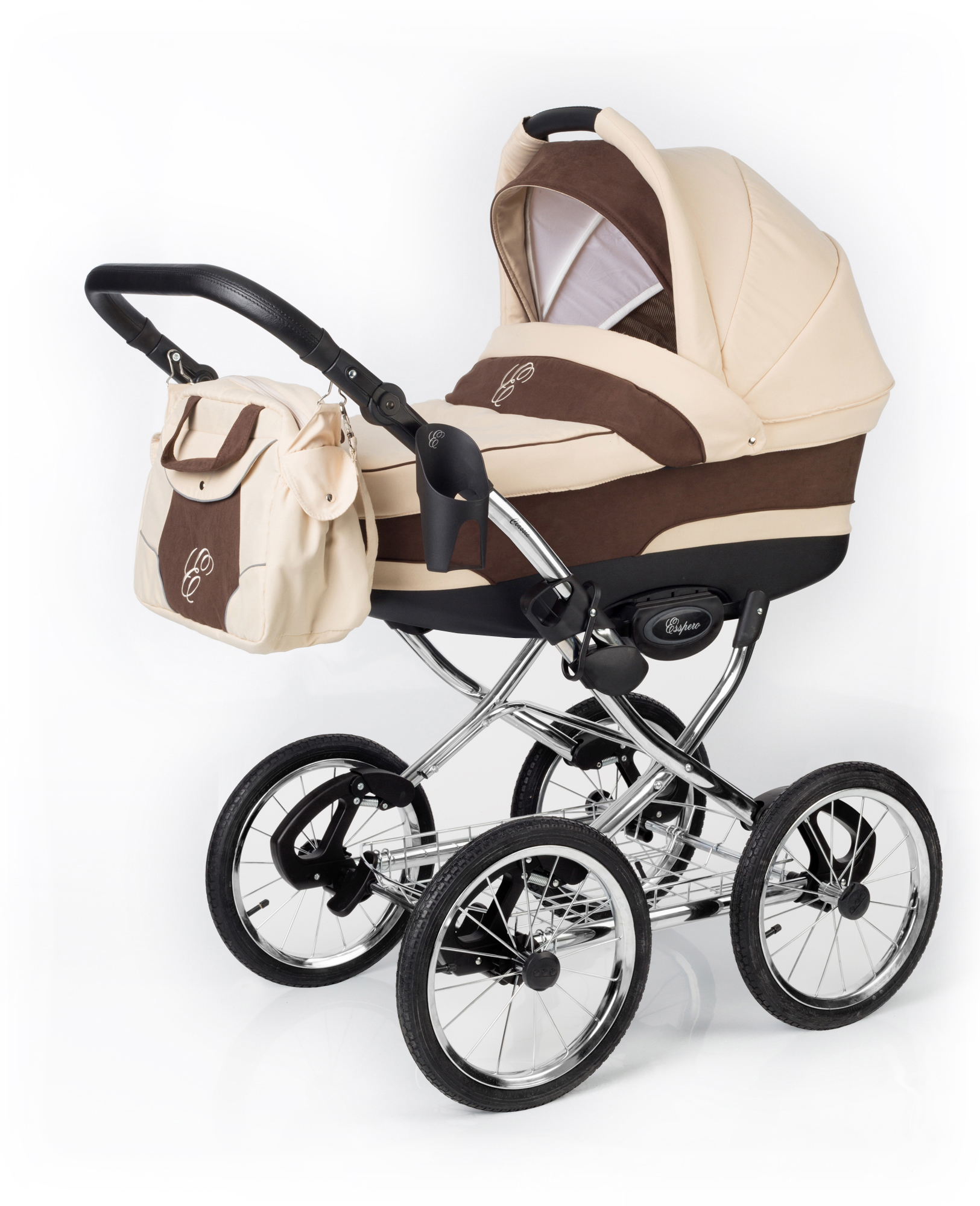 Коляска для новорожденных Esspero Classic (шасси Chrome) Beige Brown