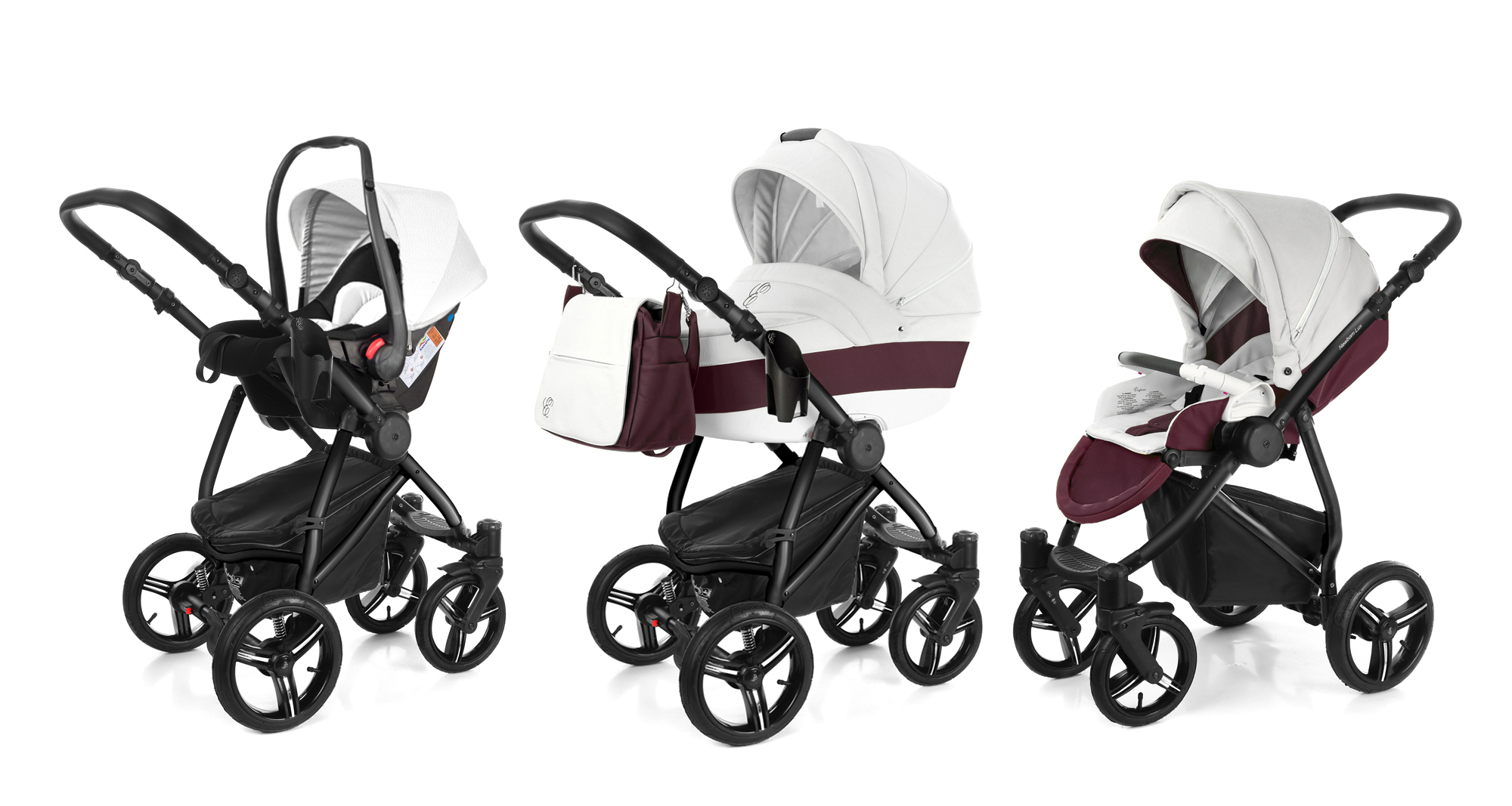Коляска 3 в 1 Esspero Grand Newborn Lux (шасси Black) Maroon leatherette