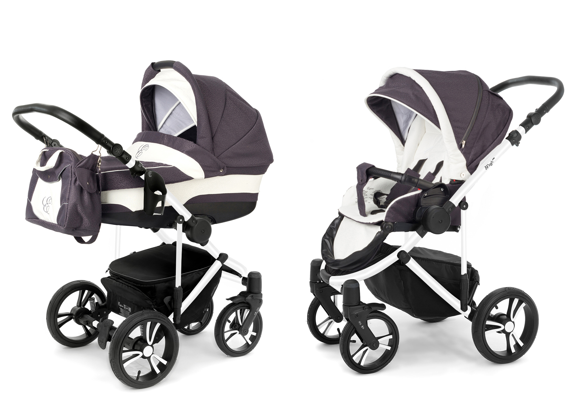 Коляска 2 в 1 Esspero Magic Pro (шасси White) Grey Leves
