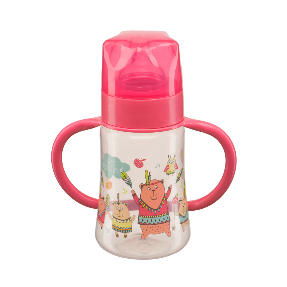 Бутылочка с ручками и силиконовой соской Happy Baby (250 мл) Red