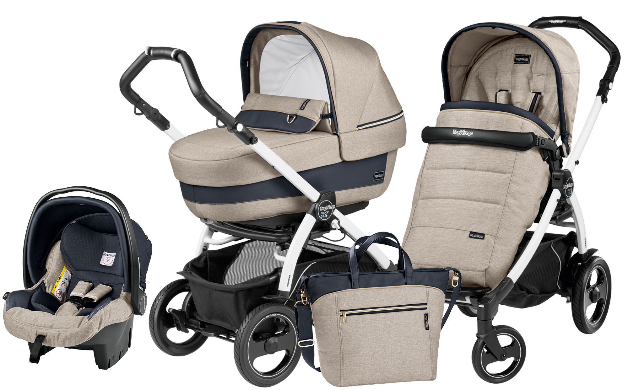 Коляска 3 в 1 Peg Perego Book 51 S Elite Set Modular (шасси White/Black) Luxe Beige