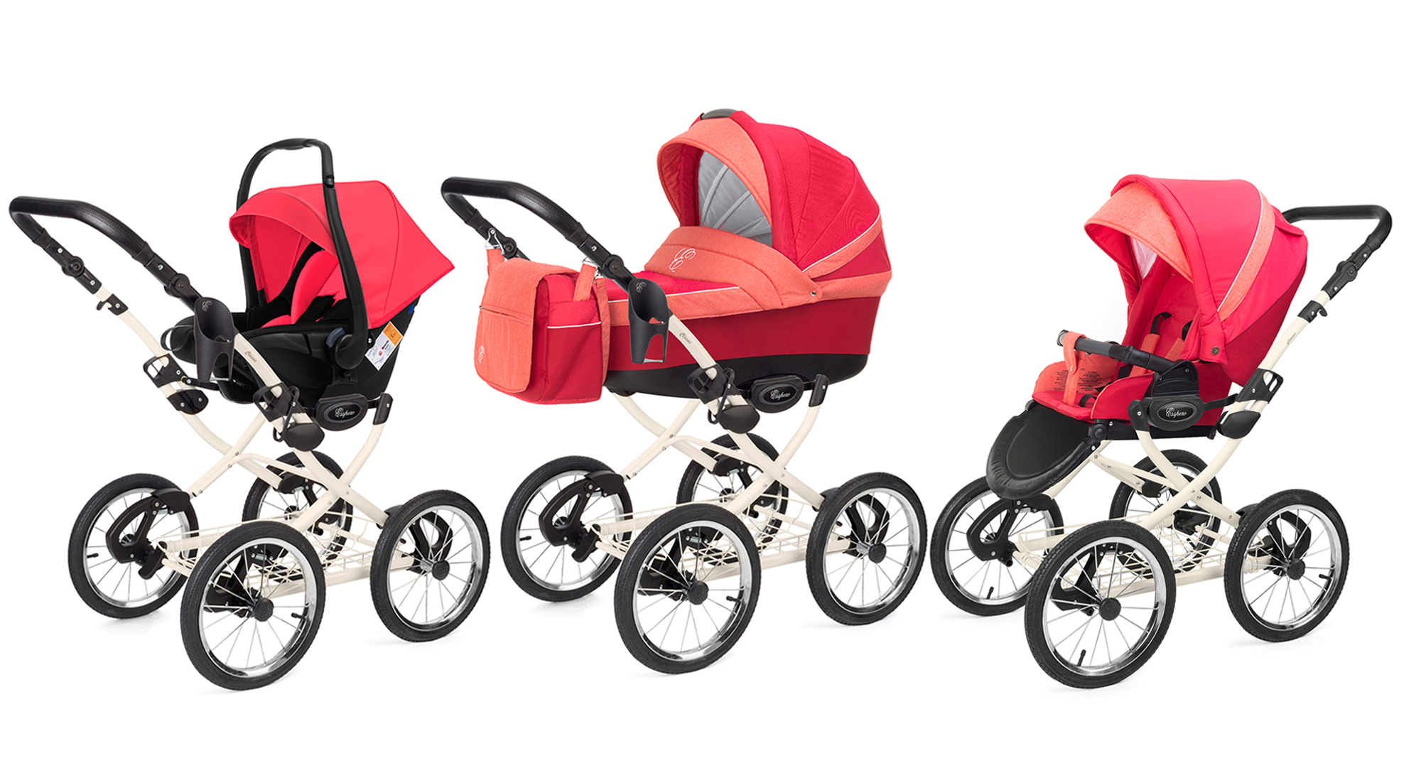 Коляска 3 в 1 Esspero Grand Classic (шасси Beige) Red Sunset