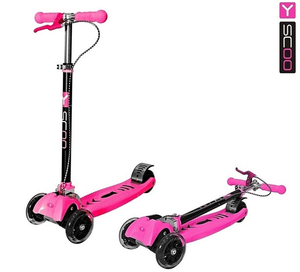 Самокат Y-SCOO MAXI CITY RT Simple Gagarin трансформер с ручным тормозом pink