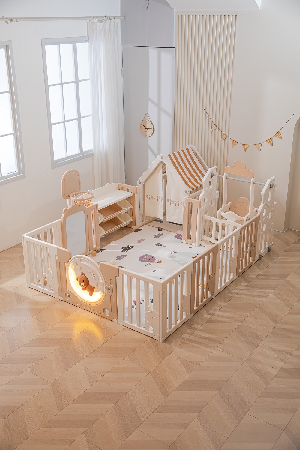 Манеж UNIX Kids DeLuxe House&Storage 150 x 180 см Camel