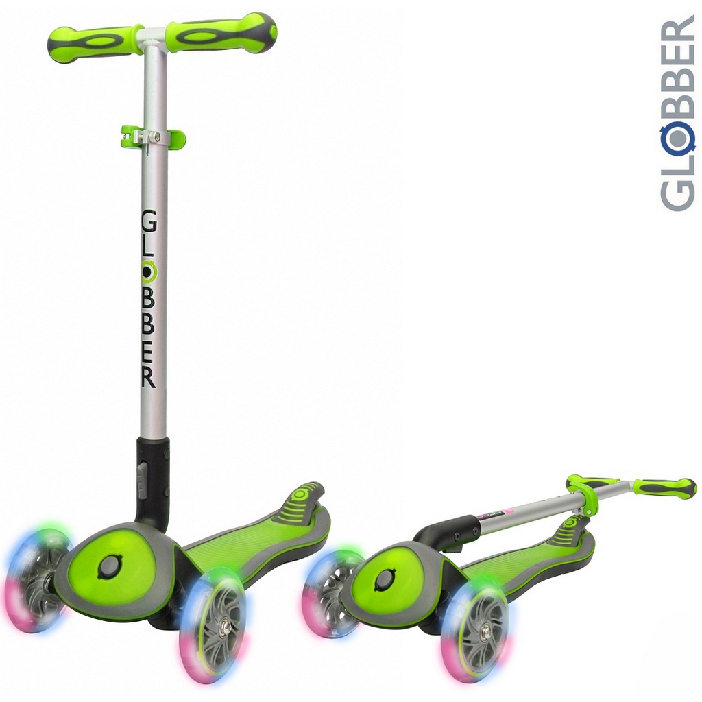 Самокат Globber Elite SL My Free Fold up со светящимися колесами Green