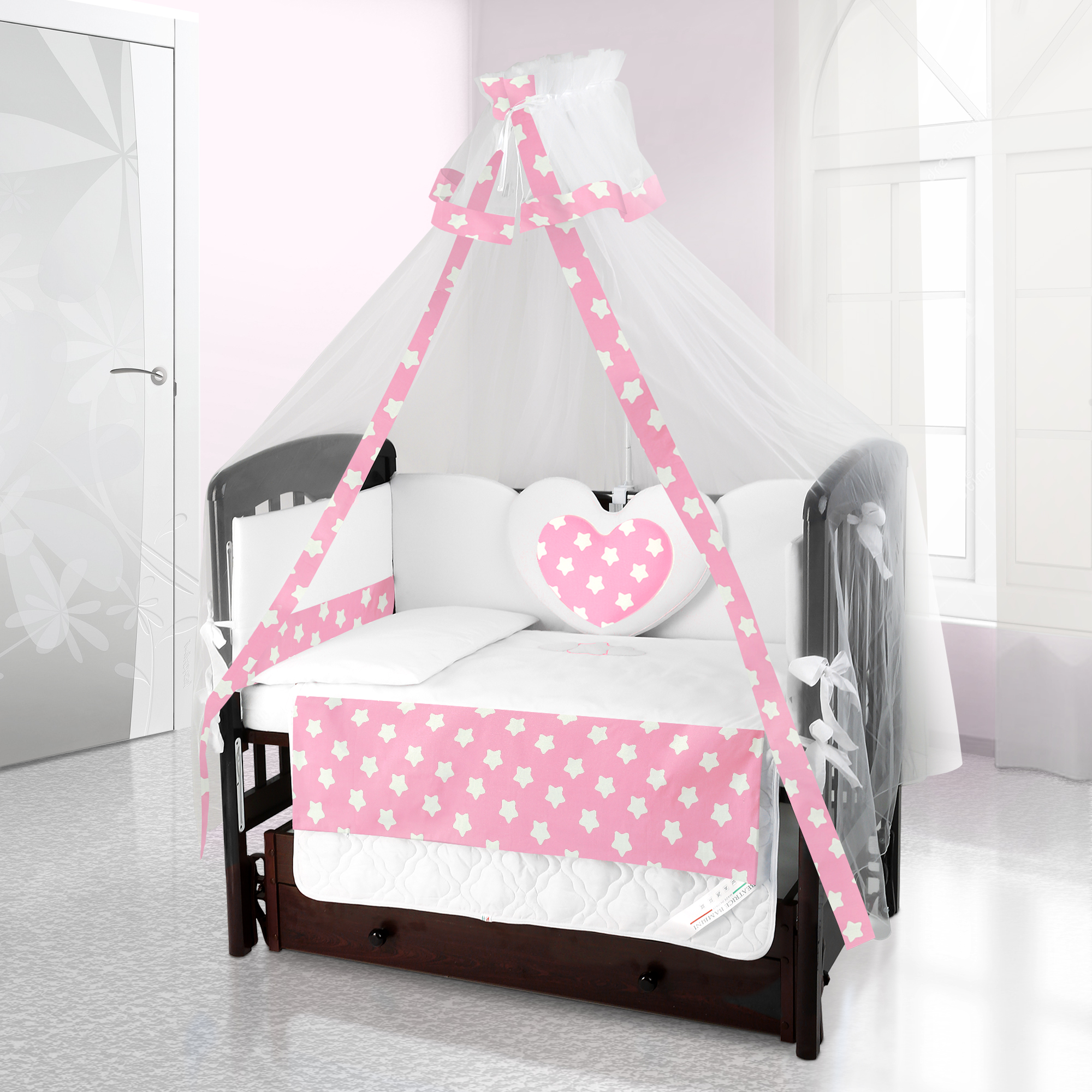 Балдахин на детскую кроватку Beatrice Bambini Bianco Neve Grande Stella Rosa