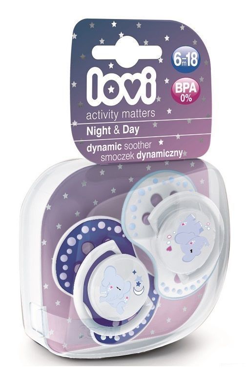 Пустышка динамическая Lovi Night&Day, арт. 22/811, силикон, 6-18 мес., 2 шт. для мальчика