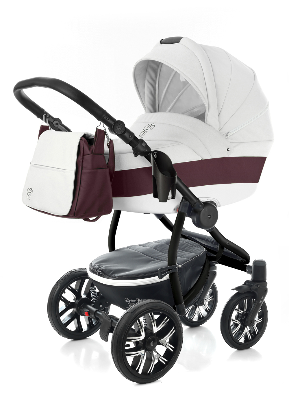 Коляска для новорожденных Esspero Grand Discovery (шасси Black) Maroon leatherette