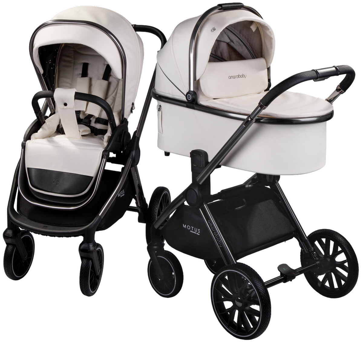 Коляска 2 в 1 Amarobaby Motus Premium Ecco молочный