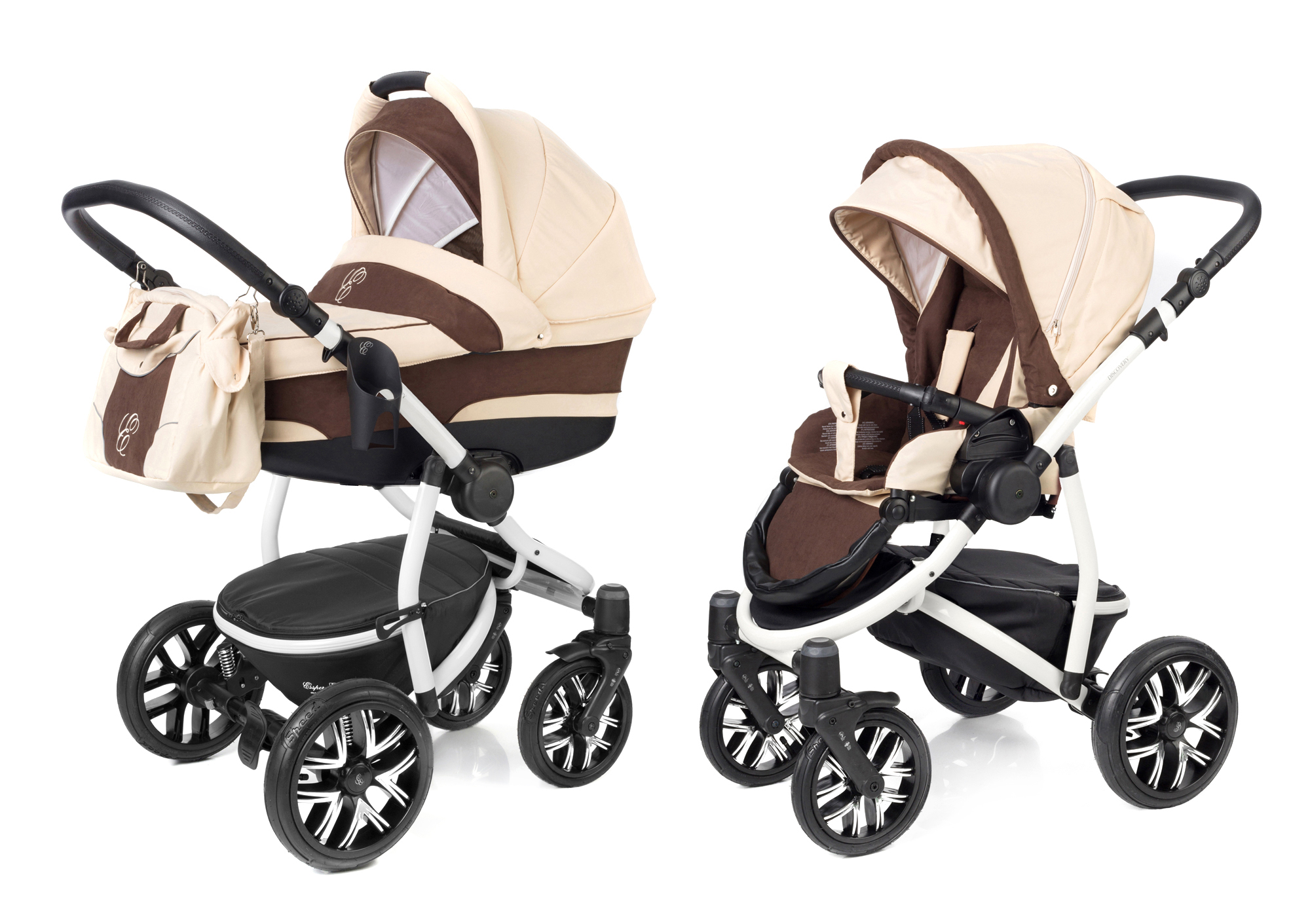 Коляска 2 в 1 Esspero Discovery (шасси White) Beige Brown