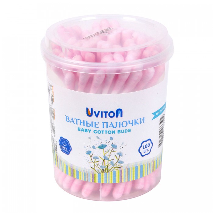 Ватные палочки Uviton (100шт. в уп.) цветные Розовый