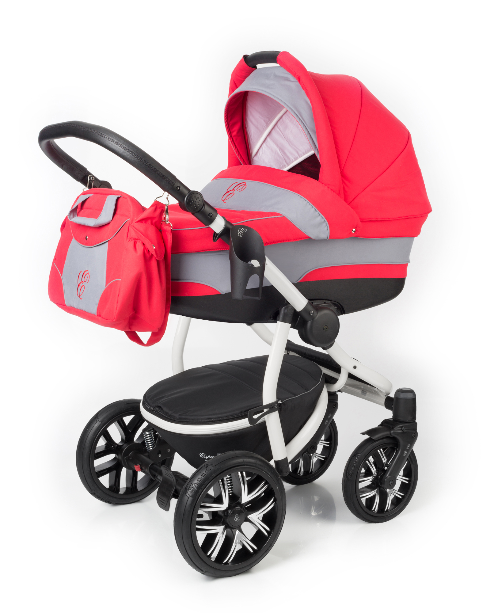Коляска для новорожденных Esspero Discovery (шасси White) Red Grey