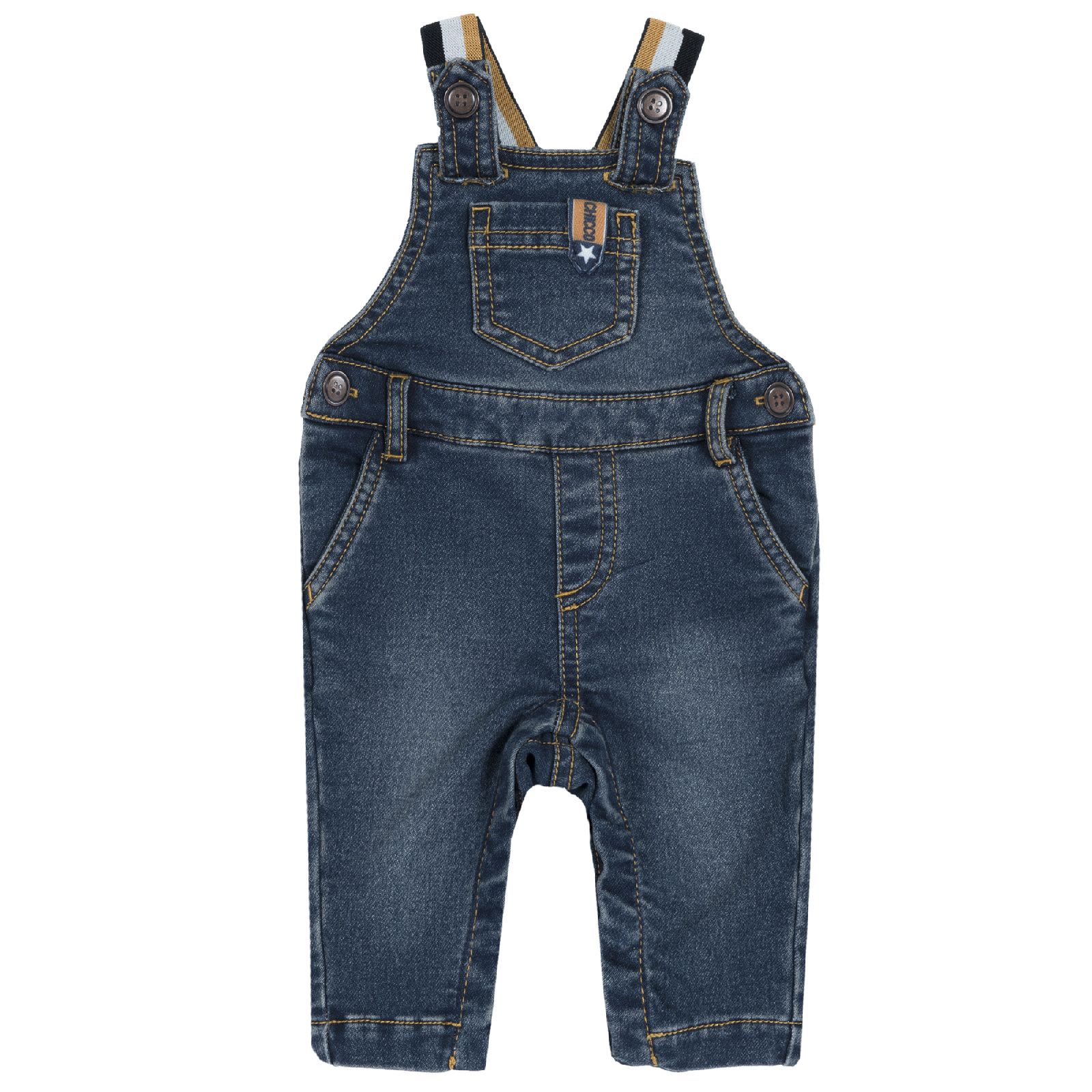 Полукомбинезон джинсовый Chicco для мальчиков, цвет синий Синий, р.80