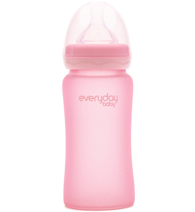 Стеклянная бутылочка с защитным силиконовым покрытием Everyday Baby, 240 мл светло-розовый