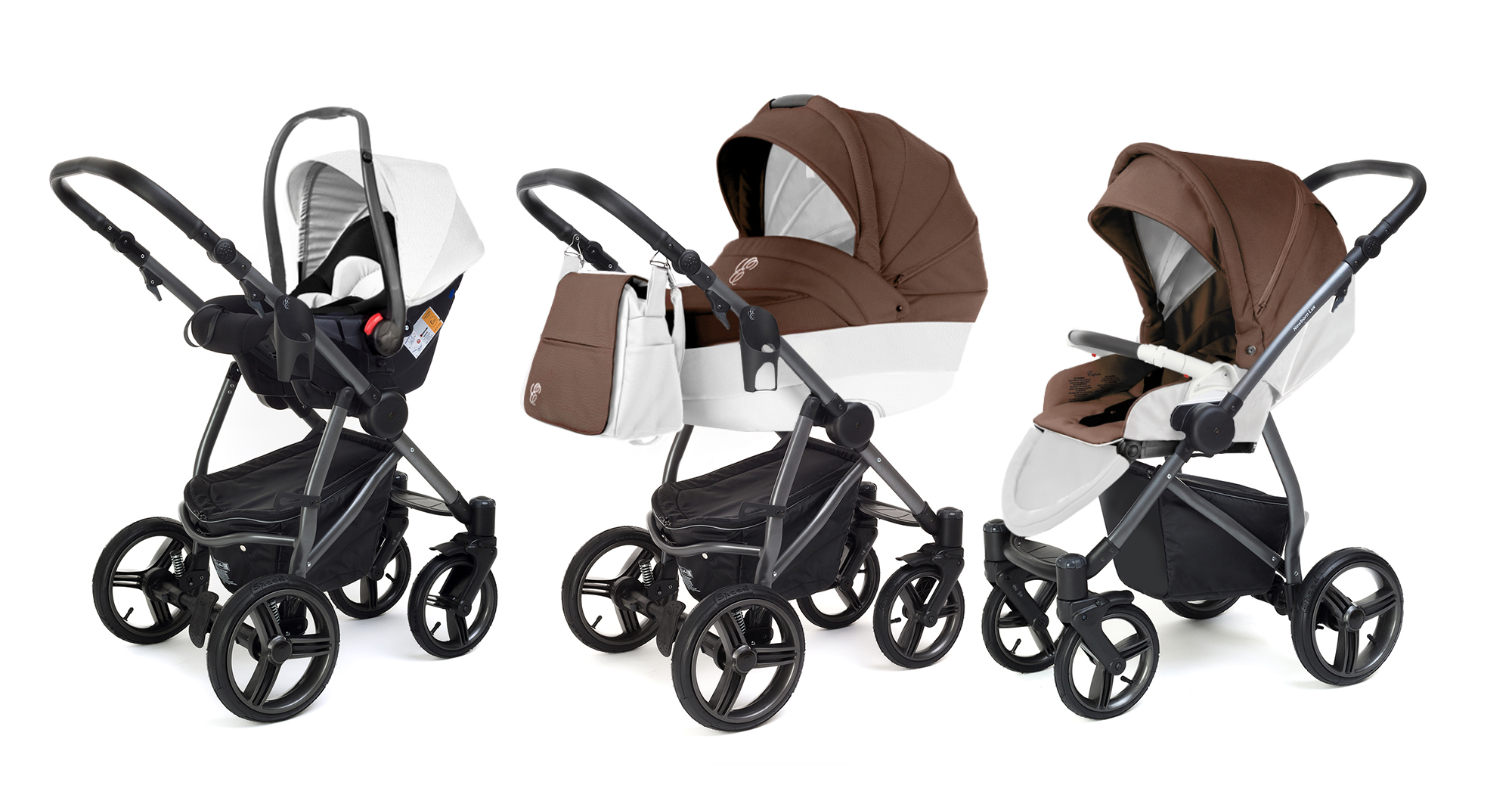 Коляска 3 в 1 Esspero Grand Newborn Lux (шасси Graphite) Cacao leatherette