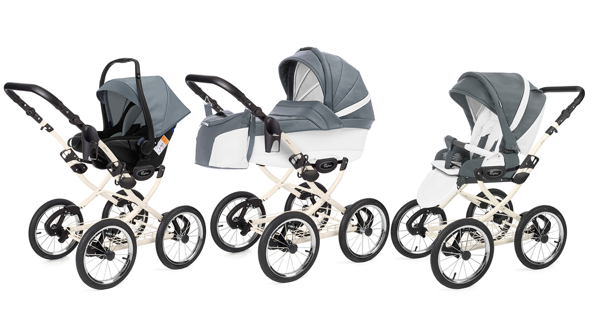 Коляска 3 в 1 Esspero Grand Classic (шасси Beige) Nappa Blue Grey