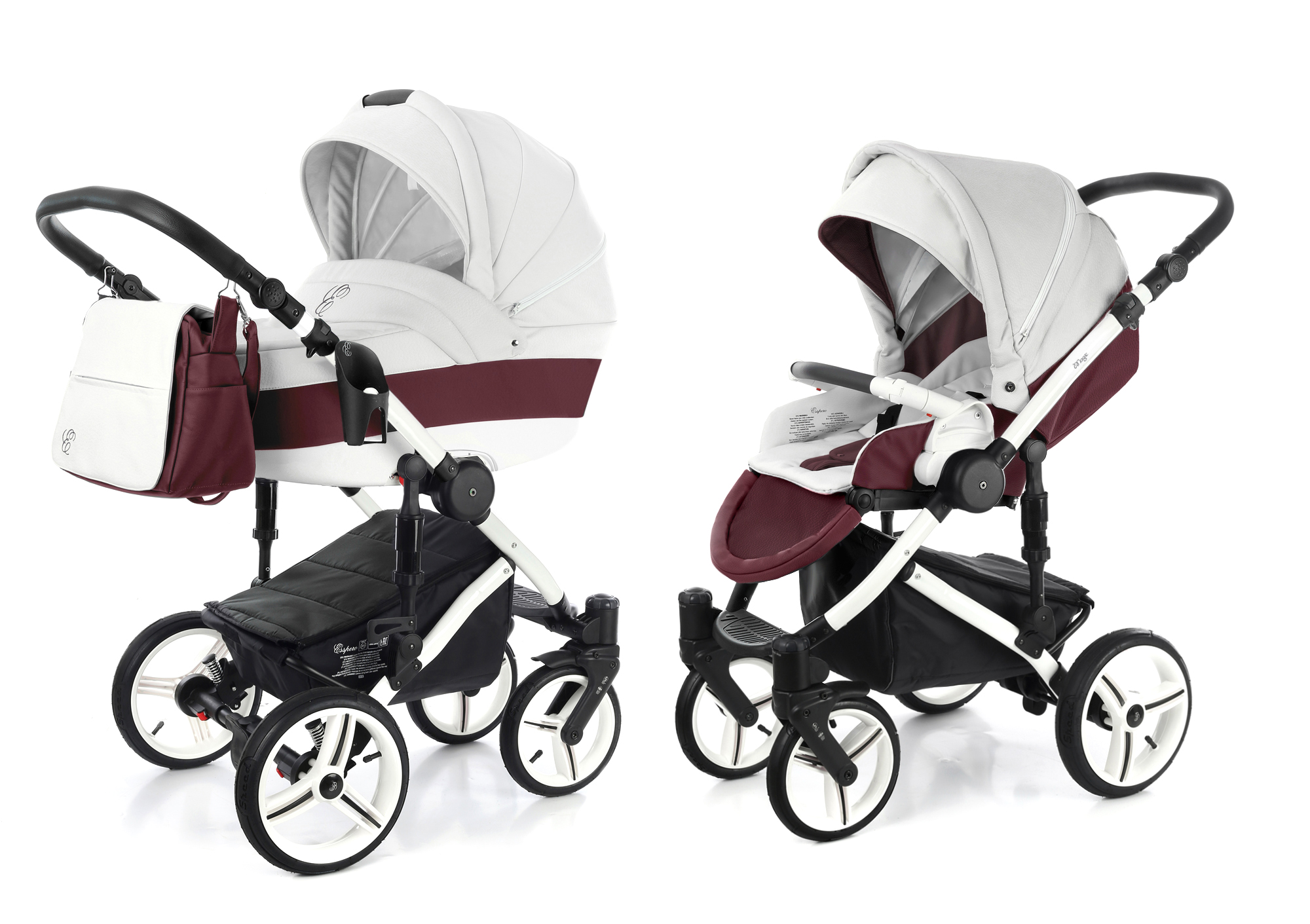 Коляска 2 в 1 Esspero Grand Magic (шасси White) Maroon leatherette