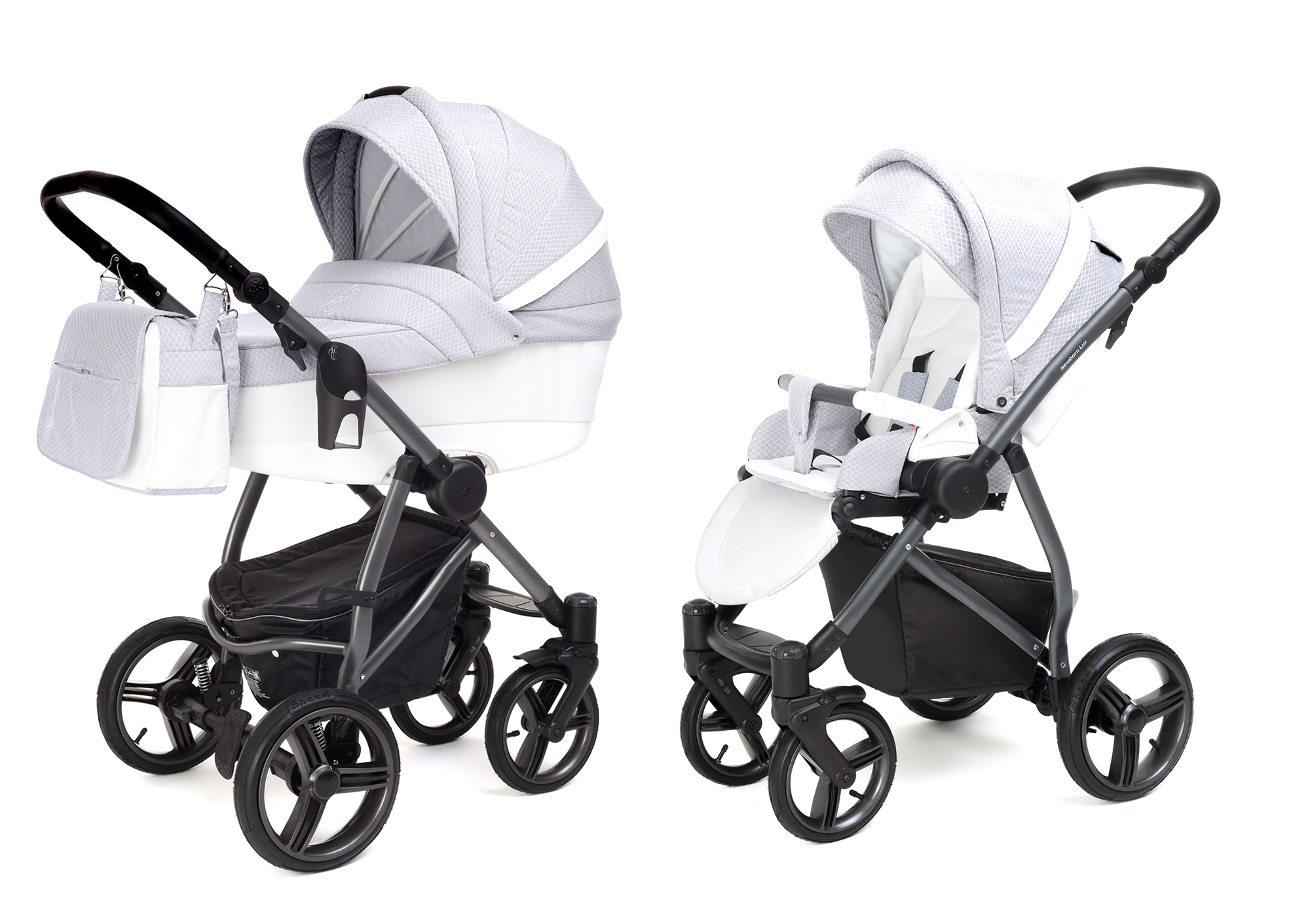 Коляска 2 в 1 Esspero Grand Newborn Lux (шасси Graphite) Grey Diamond