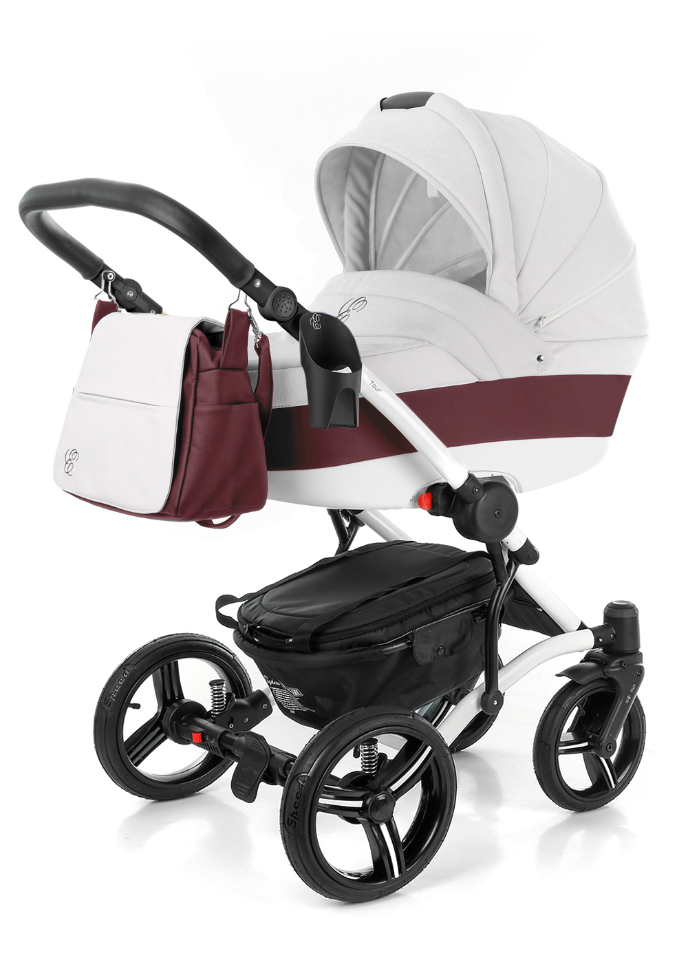 Коляска для новорожденных Esspero Tour Leatherette (шасси White) Maroon leatherette