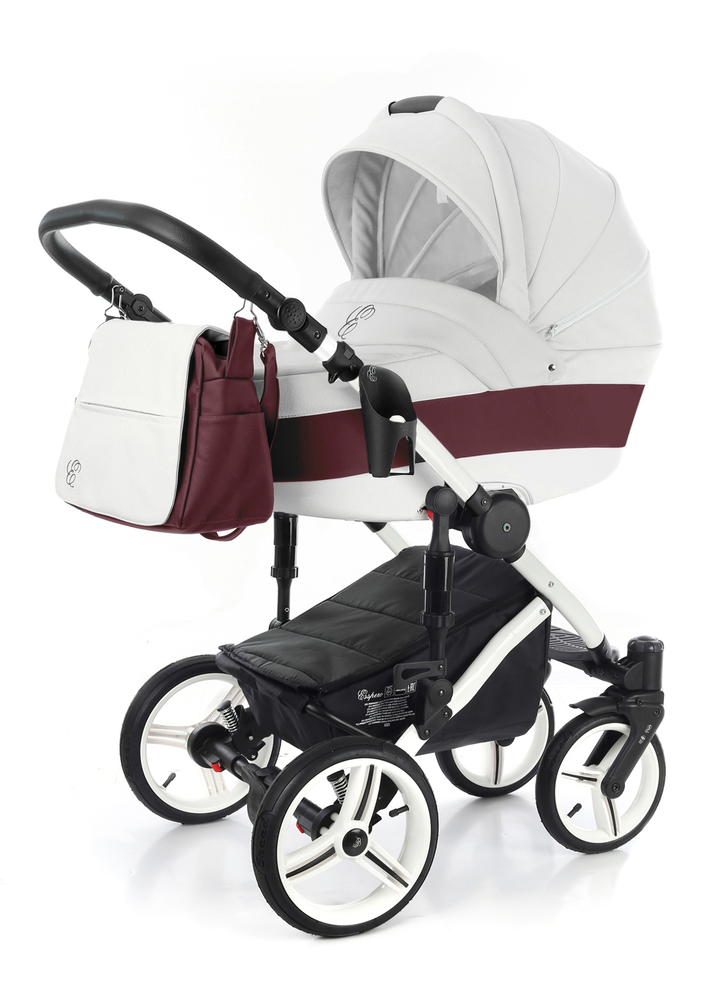 Коляска для новорожденных Esspero Grand Magic (шасси White) Maroon leatherette