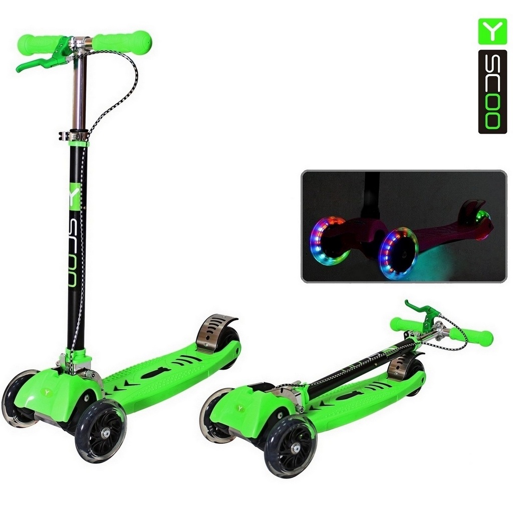 Самокат Y-SCOO MAXI CITY RT Shine Gagarin трансформер с ручным тормозом green