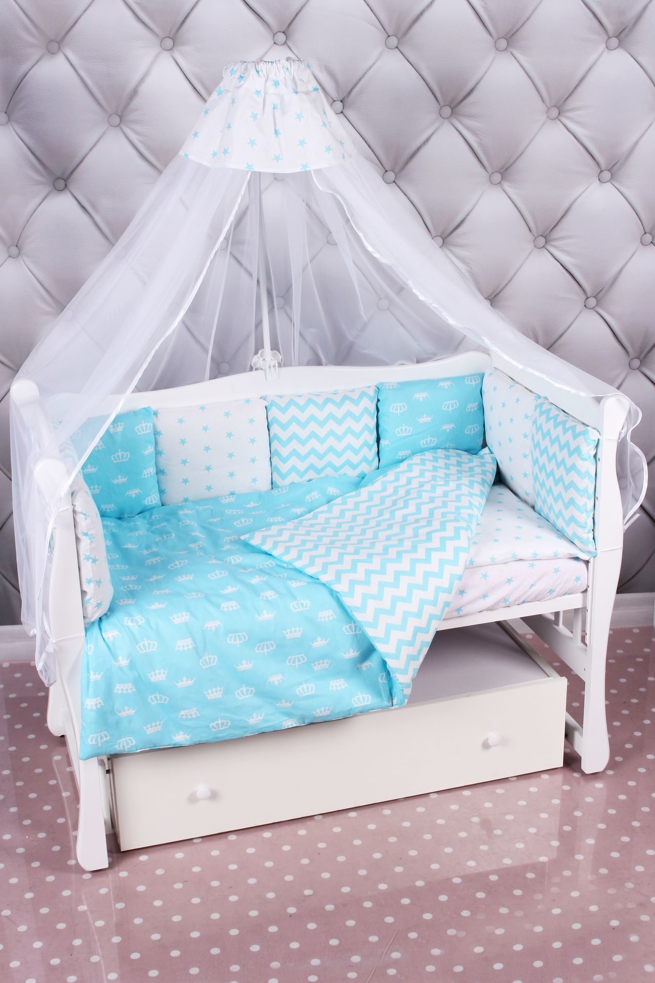 Комплект Premium в кроватку 18 предметов AmaroBaby Royal Baby Бирюзовый
