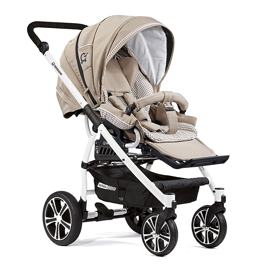 Прогулочная коляска Gesslein F4 Air+ с накидкой на ножки светло-бежевый/клетка