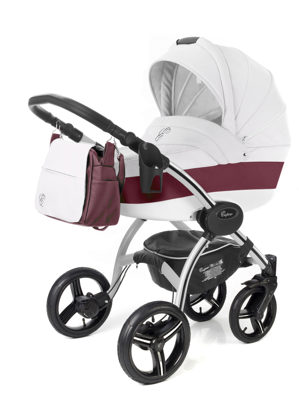Коляска для новорожденных Esspero Grand I-Nova (шасси Grey) Maroon leatherette