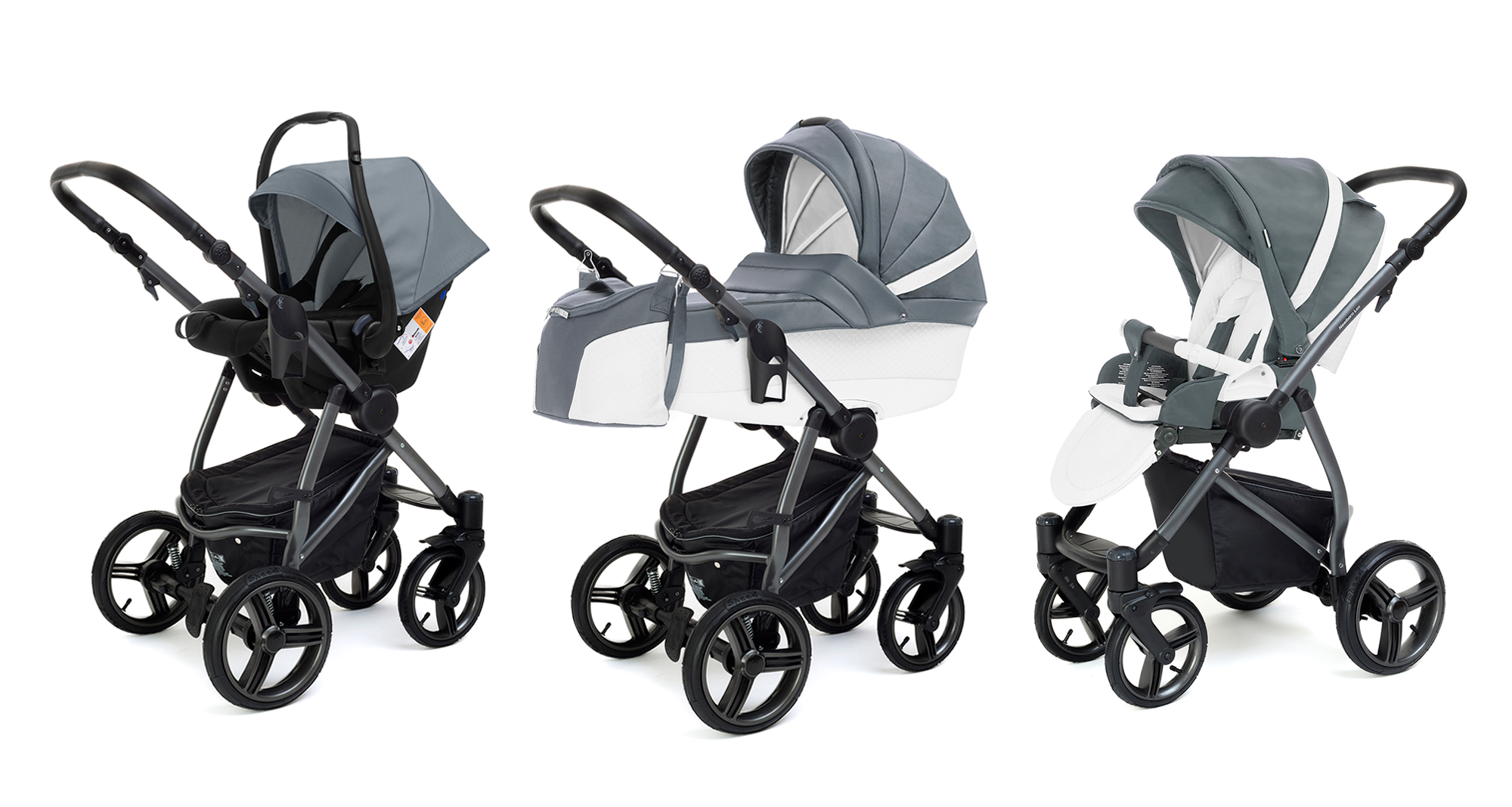 Коляска 3 в 1 Esspero Grand Newborn Lux (шасси Graphite) Nappa Blue Grey