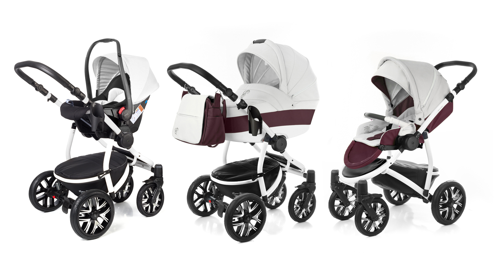 Коляска 3 в 1 Esspero Grand Discovery (шасси White) Maroon leatherette