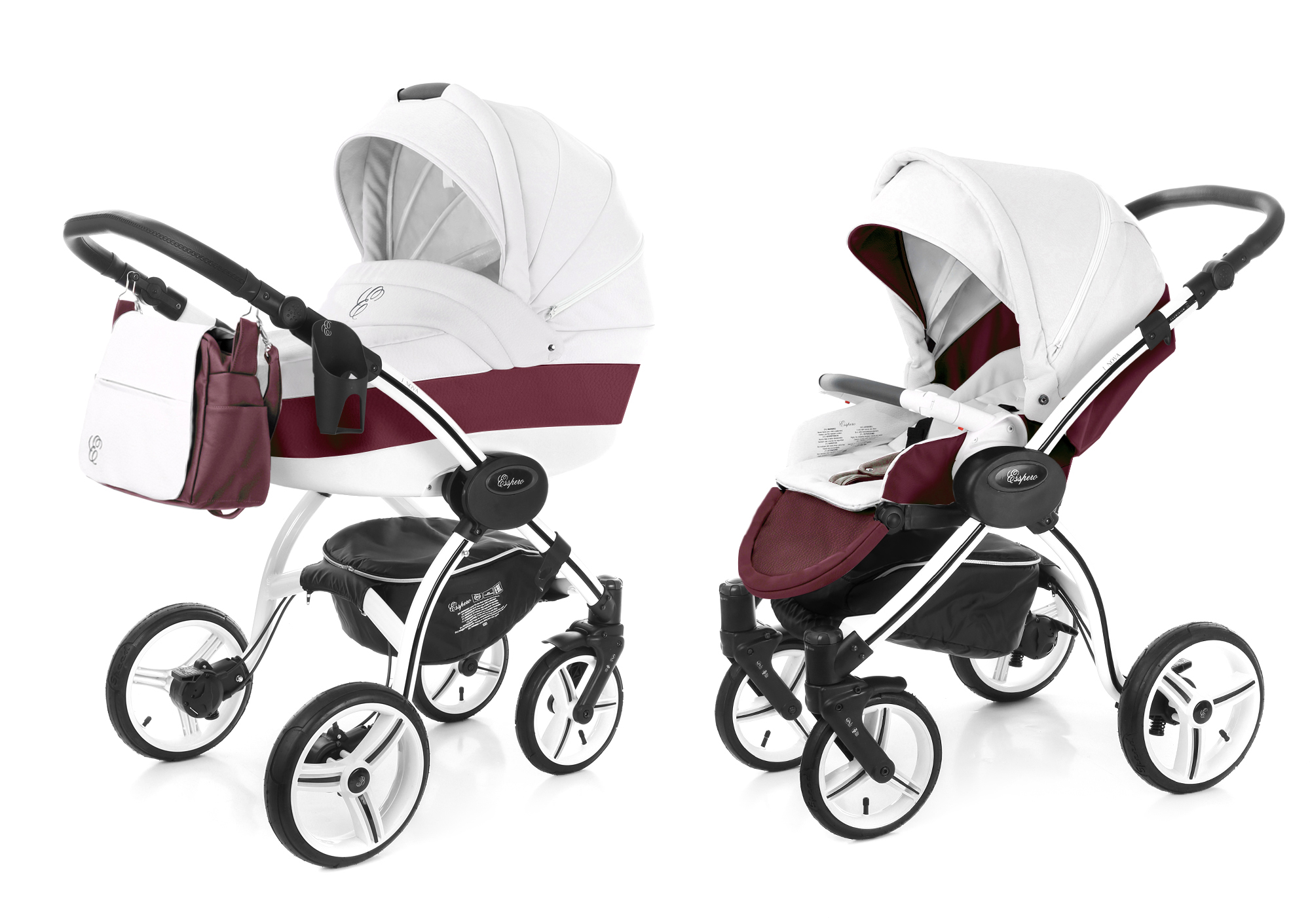Коляска 2 в 1 Esspero Grand I-Nova (шасси White) Maroon leatherette