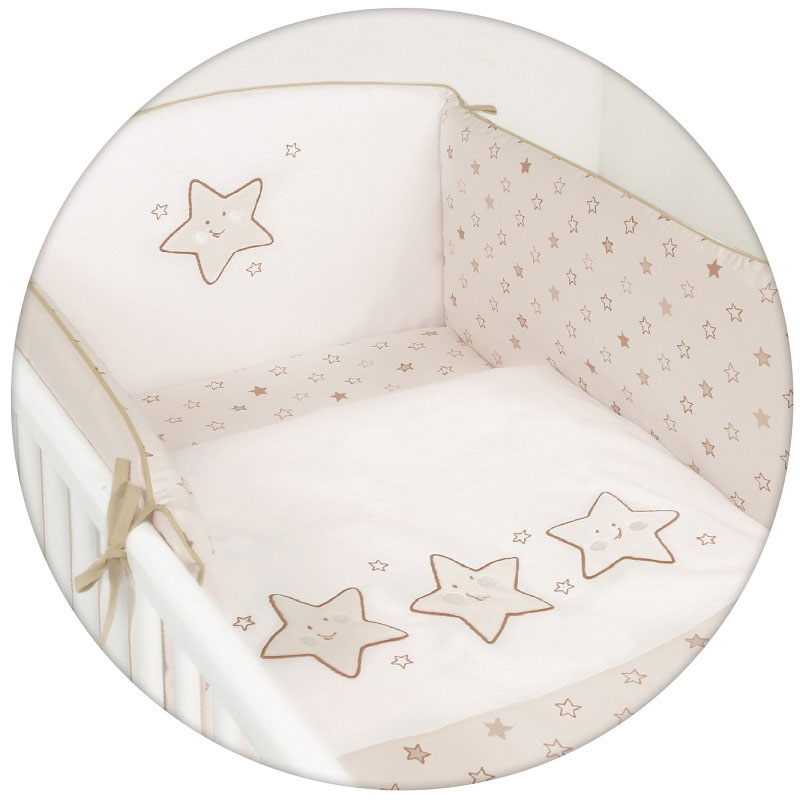 Постельное бельё Ceba Baby с вышивкой 3 предмета Stars Beige