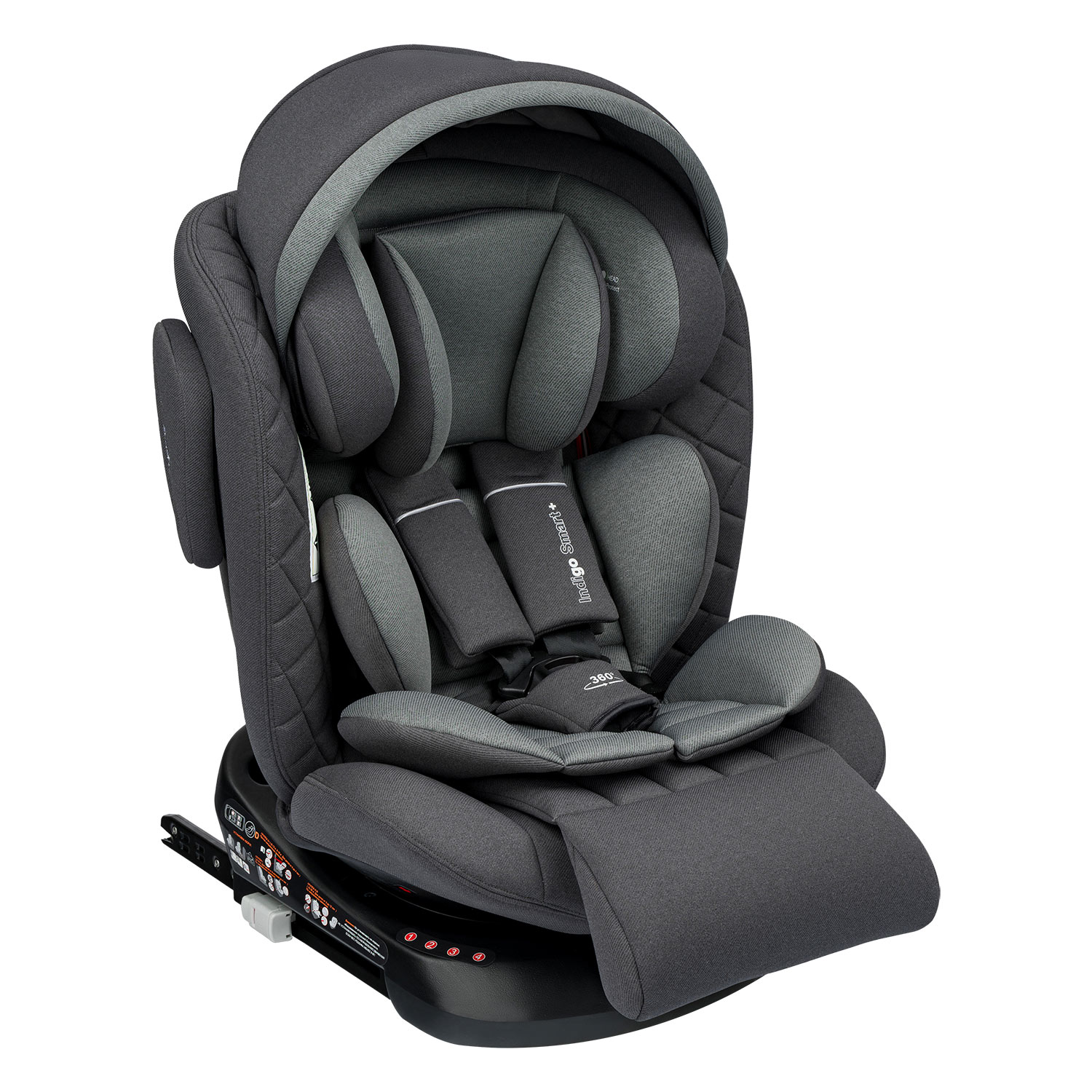 Автокресло Indigo SMART+ ISOFIX, группа 0+1+2+3 серый