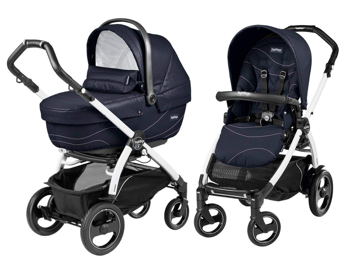 Коляска 2 в 1 Peg Perego Book 51 S XL Modular (шасси White/Black) Bloom Navy