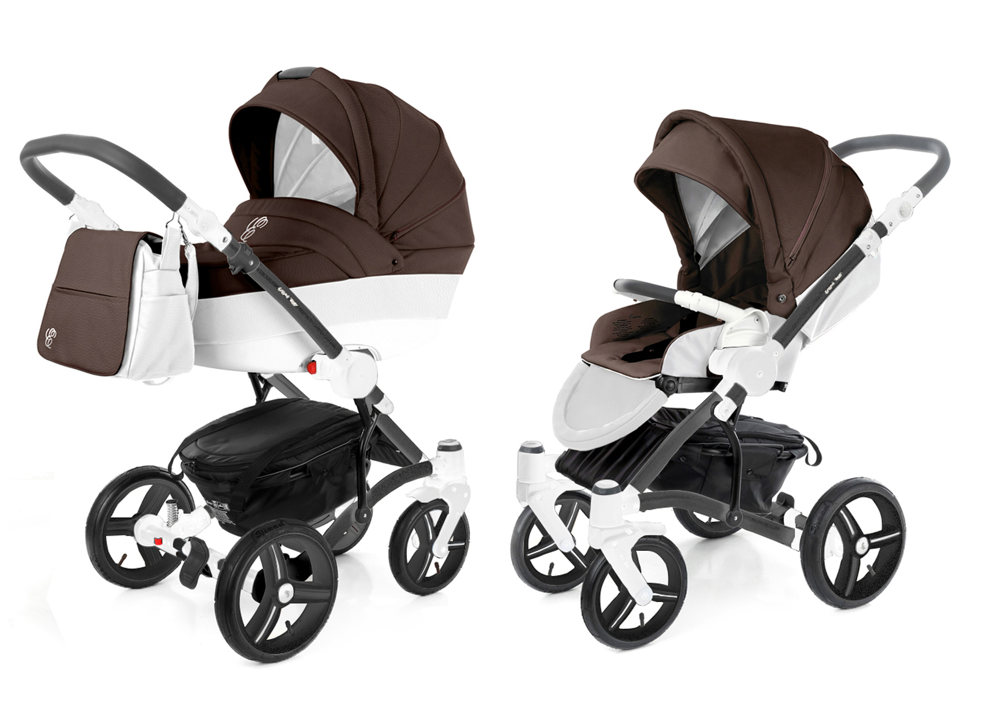 Коляска 2 в 1 Esspero Grand Tour (шасси White) Cacao leatherette