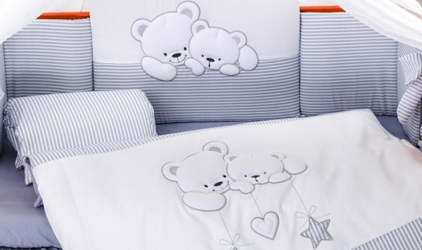 Сменный комплект постельного белья Lepre Sweet Bears 3 предмета (125*65) 21 серый/полоска