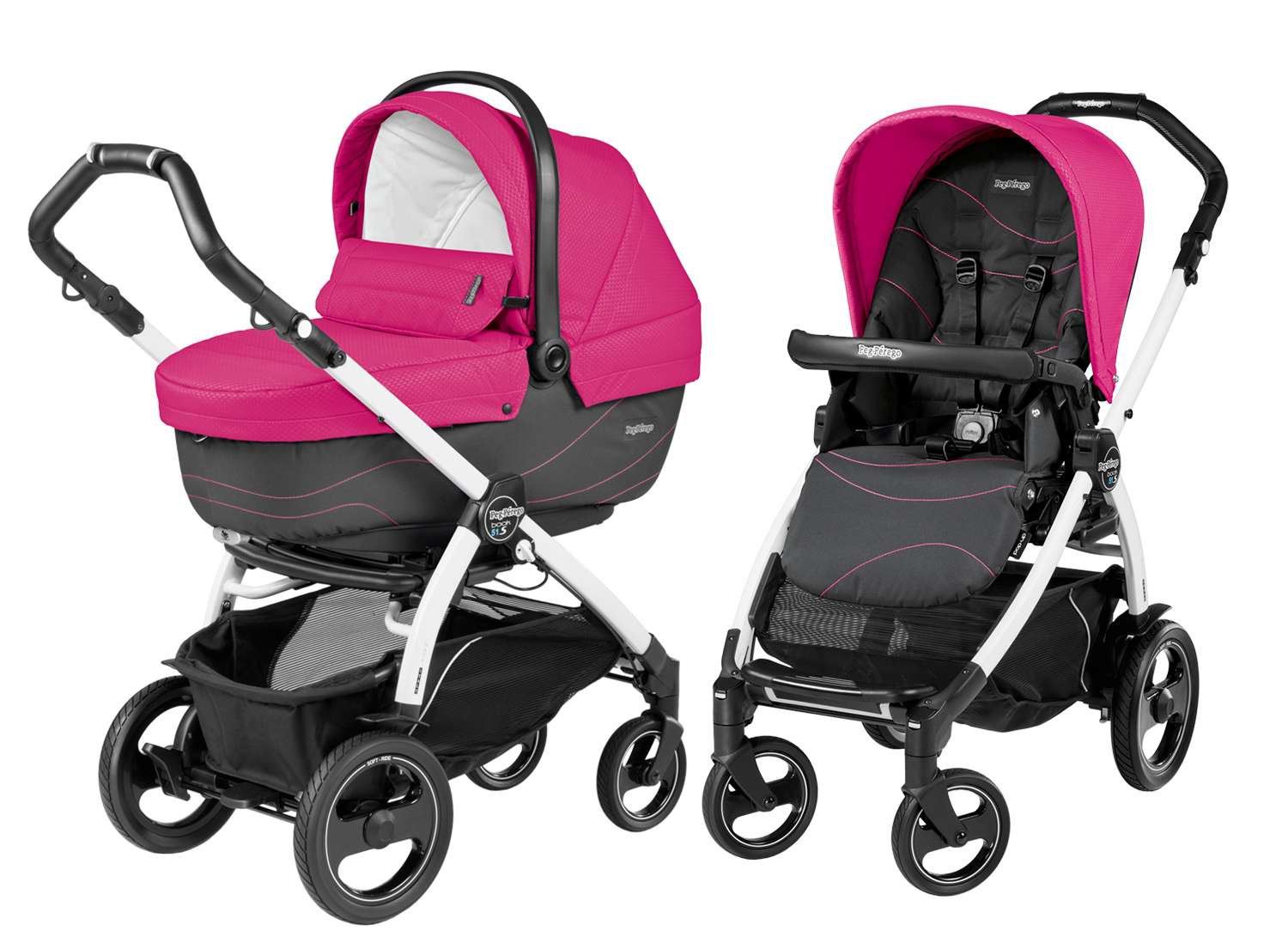 Коляска 2 в 1 Peg Perego Book 51 S XL Modular (шасси White/Black) Bloom Pink
