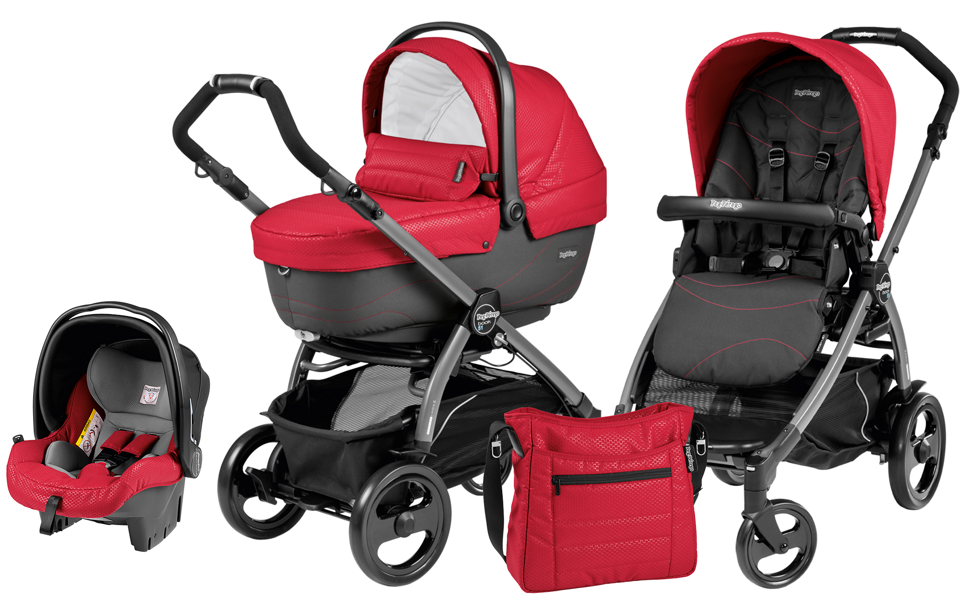 Коляска 3 в 1 Peg Perego Book 51 XL Modular System (шасси Jet) Bloom Red