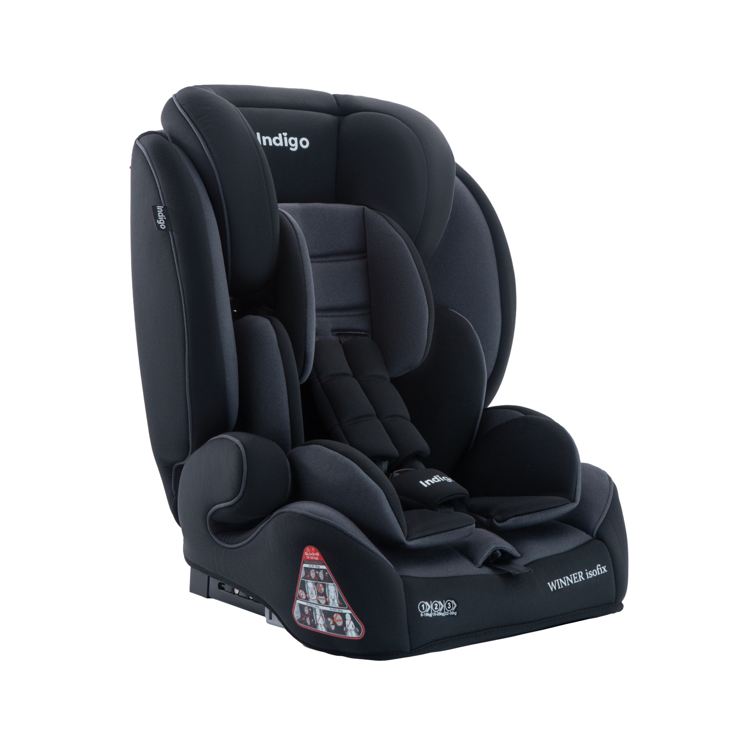 Автокресло Indigo WINNER ISOFIX, YB706B, группа 1+2+3 черный-серый