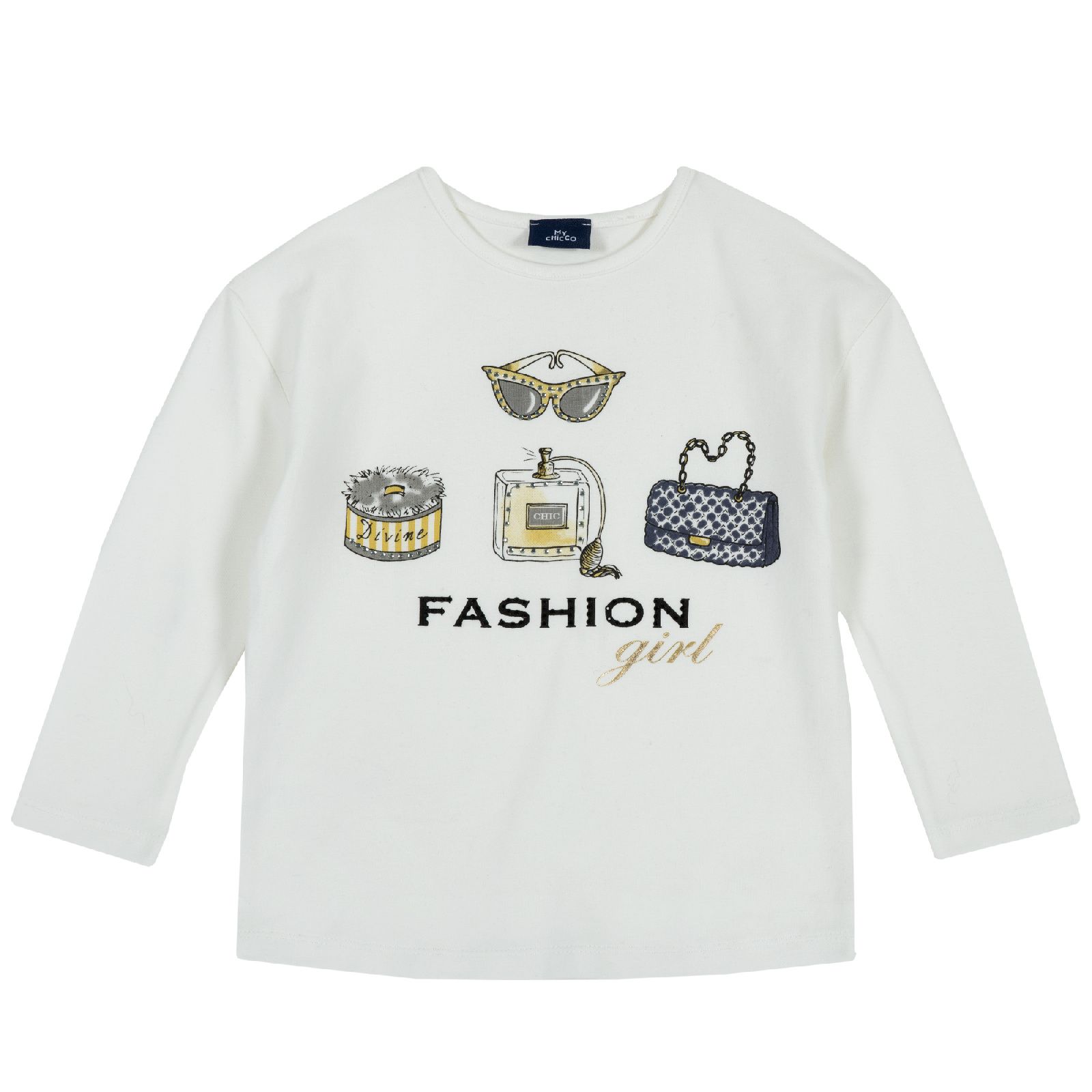 Лонгслив Chicco принт Fashion girl, для девочек, цвет белый Белый, р.116