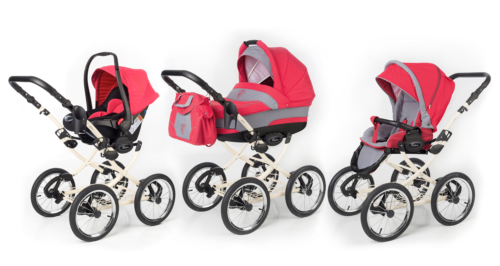 Коляска 3 в 1 Esspero Classic (шасси Beige) Red Grey
