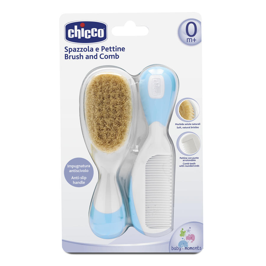 Расческа и щетка натуральная Chicco голубой