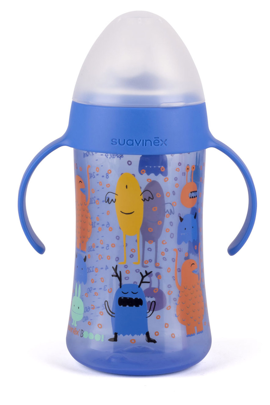 Поильник Suavinex BOOO 270мл с ручками, не проливайка (от 4 мес.) синий